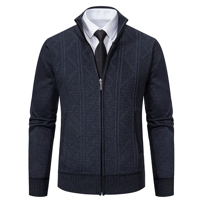 Giacca Ispessita Uomo Autunno Inverno Calda Linea Tendenza Colletto Mandarino Cardigan Lavorato A Maglia Cappotto