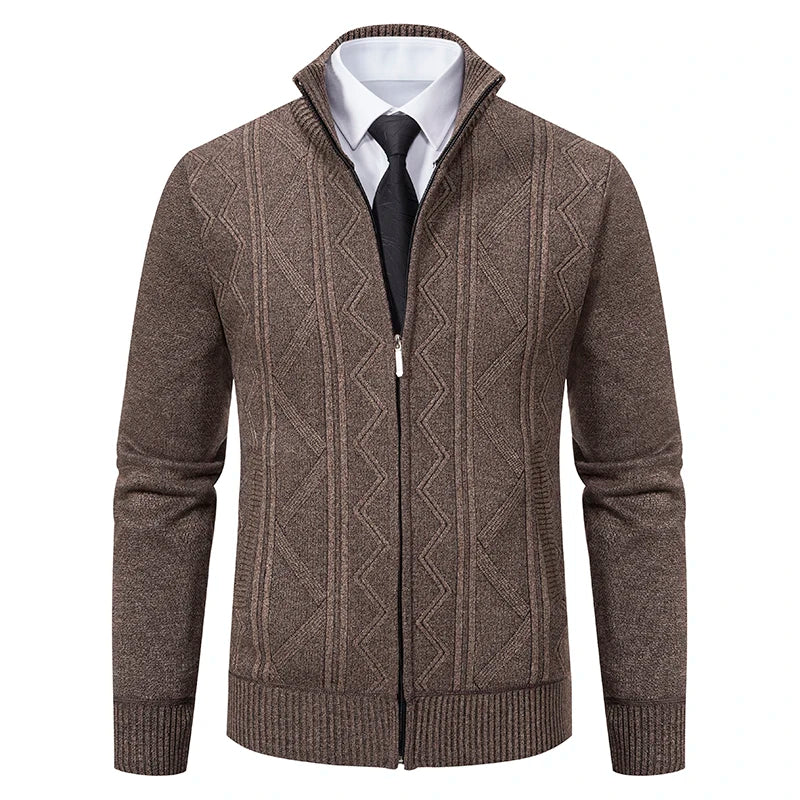Giacca Ispessita Uomo Autunno Inverno Calda Linea Tendenza Colletto Mandarino Cardigan Lavorato A Maglia Cappotto