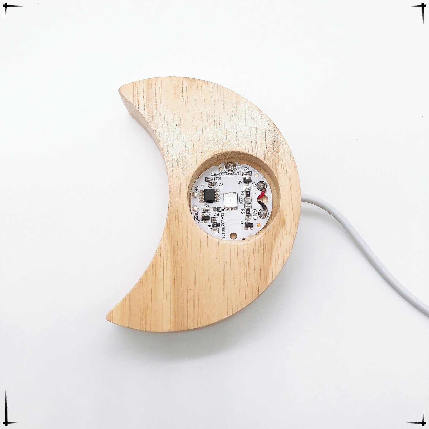 Luce Notturna LED In Legno A Forma Di Luna Con Supporto Per Sfera Di Cristallo E Base Per Lampada Da Notte