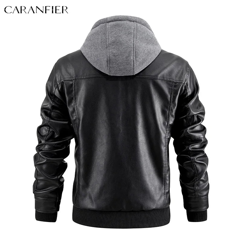 Giacca Di Pelle Per Uomo Moto Biker Con Cappuccio Lusso Vintage Abbigliamento Uomo Grintoso