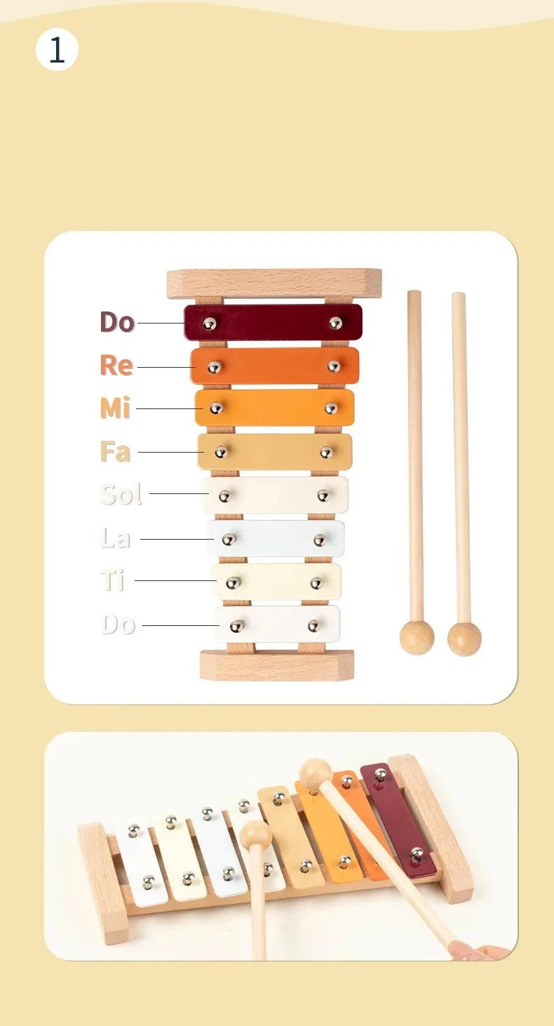 Set Strumenti Musicali Per Bambini In Legno Montessori Xilofono E Tamburo Regalo Educativo Per Età Prescolare 3 6 Anni