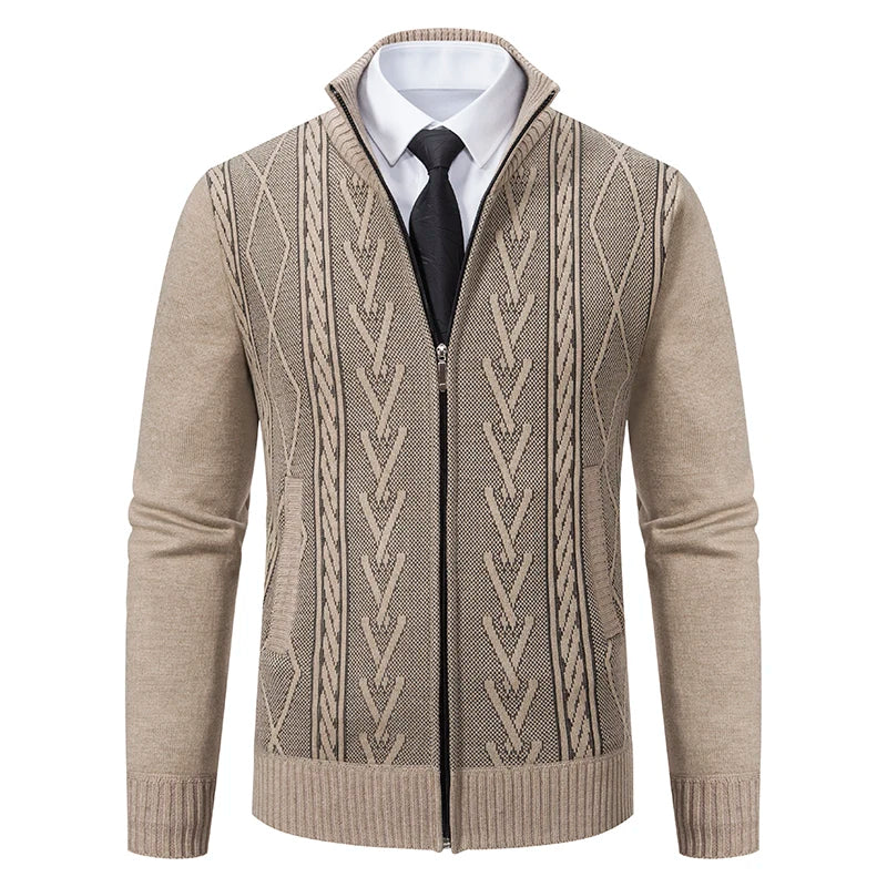 Giacca Ispessita Uomo Autunno Inverno Calda Linea Tendenza Colletto Mandarino Cardigan Lavorato A Maglia Cappotto