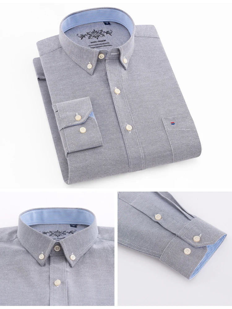 Camicia Uomo Solida Elegante Misto Cotone Traspirante Maniche Lunghe Formale Con Bottoni Vestibilità Regolare Risvolto