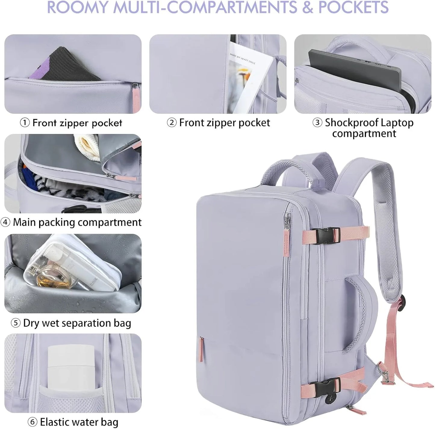 Zaino Da Viaggio Unisex Per Laptop Da 15 Pollici Grande Capacità 36 55 Litri Per Oggetti Personali