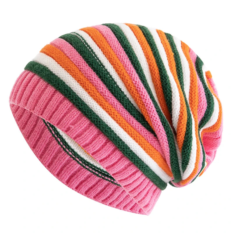 Nuovi Cappelli Invernali Slouchy da Donna per Tenere al Caldo Berretto Lavorato a Maglia a Righe Design