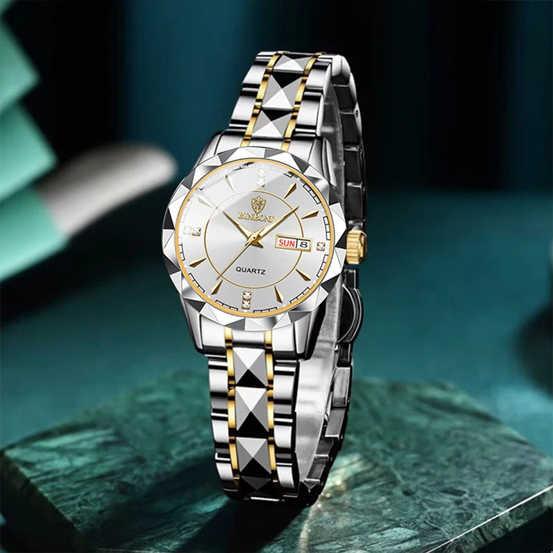 Orologio Da Donna BinBong Quarzo Di Lusso In Acciaio Inossidabile Data Luminosa Impermeabile Regalo Per Fidanzata
