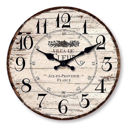 Orologio Da Parete In Legno Bianco Vintage Francese Silenzioso Senza Ticchettio Per Cucina Country