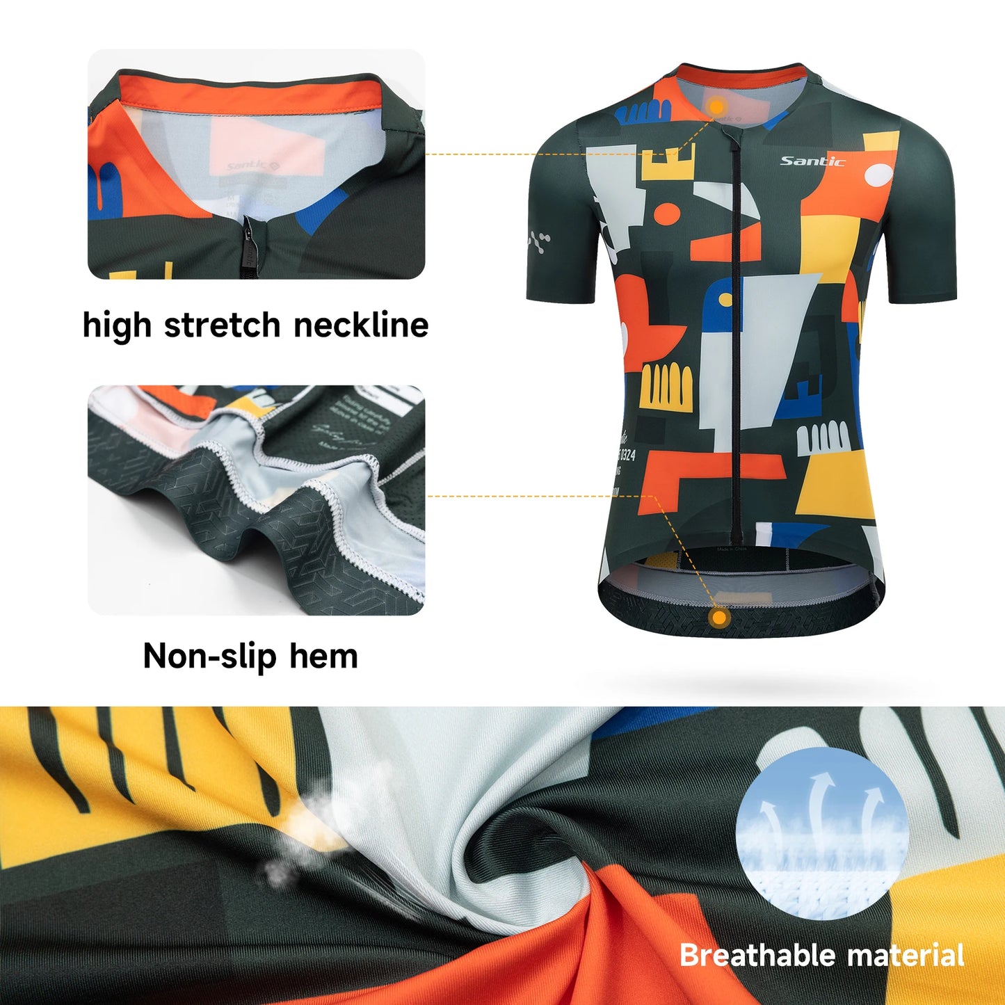 Santic Maglia Da Ciclismo Uomo Estate A Maniche Corte Asciugatura Rapida Tessuto Poliestere Spandex