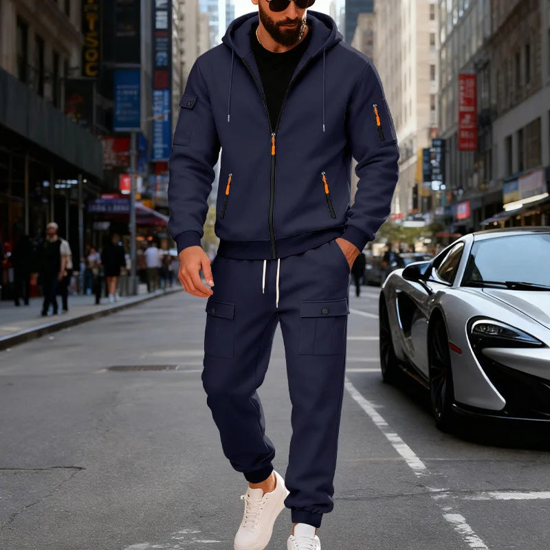 Set Maglione Con Cappuccio Moda Sportiva All'Aria Aperta In Velluto Sciolto Da Uomo Autunno Inverno