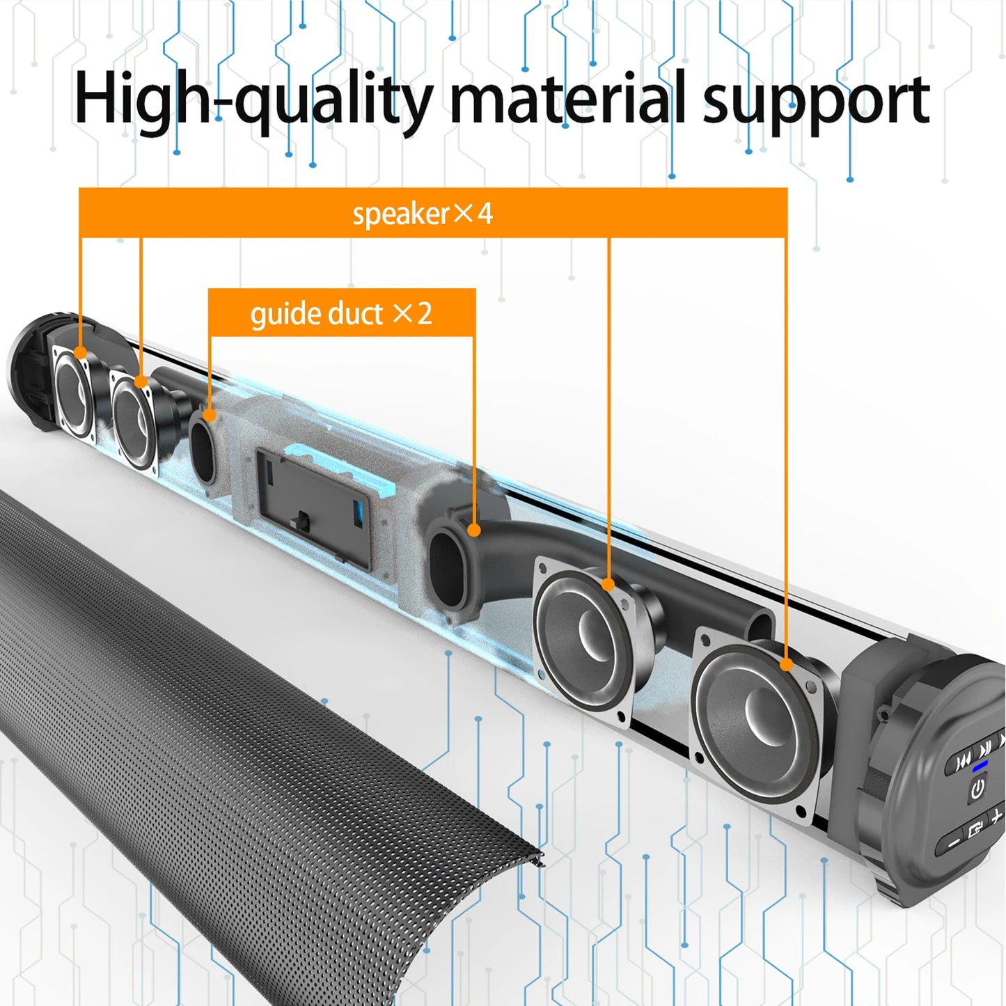 Barra Audio Bluetooth 5.1 Per TV E PC Cablata E Wireless Con Ingresso RCA Batteria Integrata Home Theater