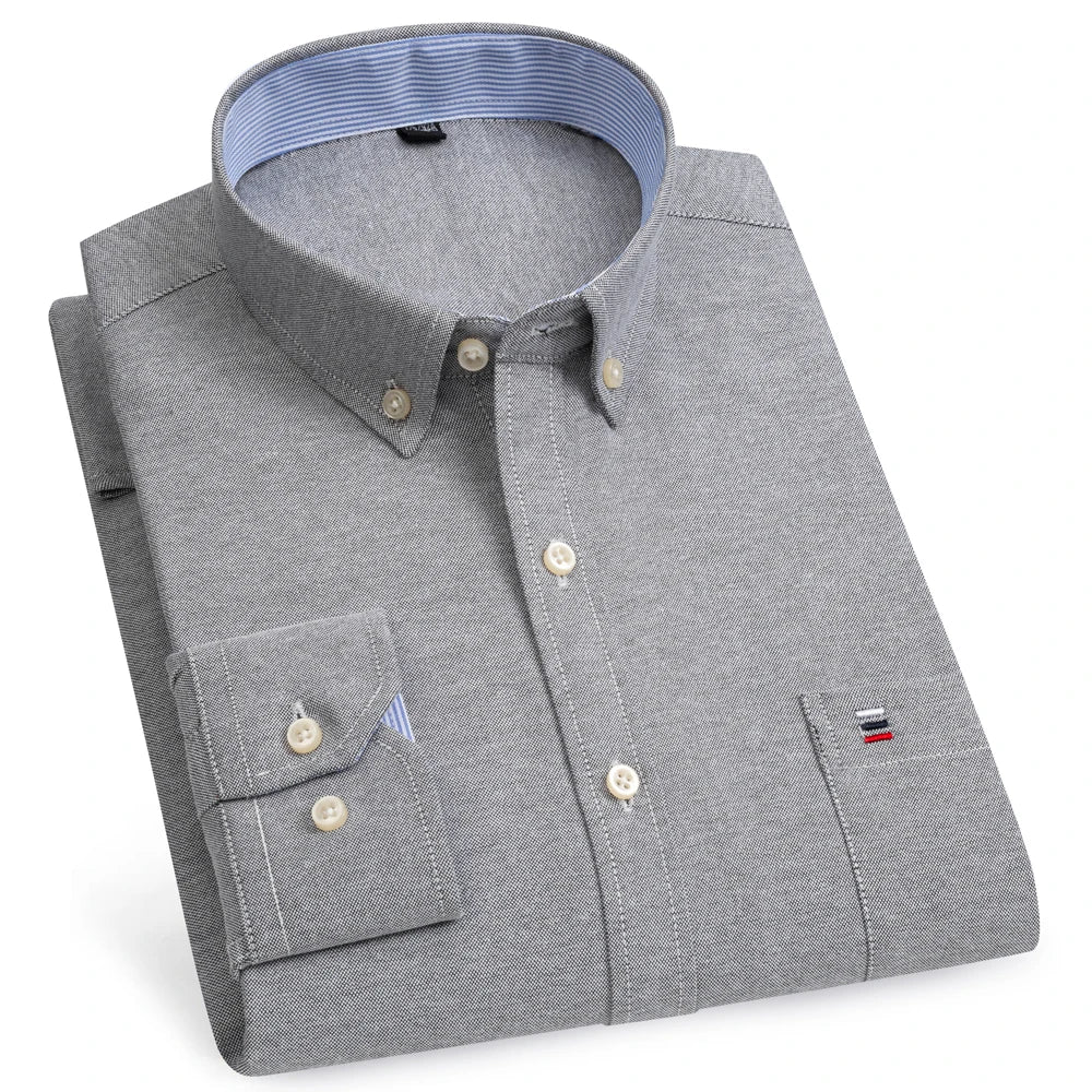 Camicia Da Uomo Oxford Abbottonata Maniche Lunghe In Cotone Al 100 Percento Con Tasca A Quadri Piccoli Stile Casual