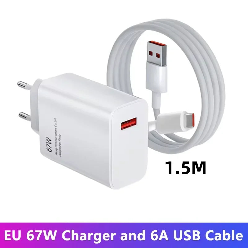 Caricabatterie USB 67W Per Xiaomi 14 13 12 11 Mi Poco Redmi Note 10 9 Pro 6A Adattatore Muro Cavo USB C Ricarica Turbo