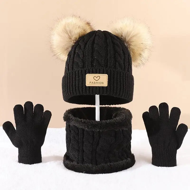 Infinity Set Invernale Per Bambini Berretto Sciarpa Guanti Pom Pom Caldo 1-10 Anni