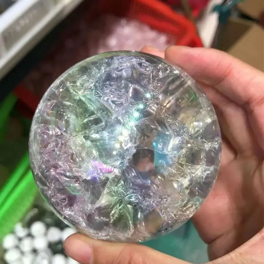 Sfera Di Cristallo Arcobaleno Aura Fire And Ice Con Crepa Di Ghiaccio Per Guarigione Reiki Decorazione Domestica