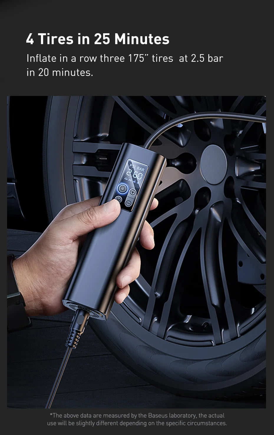 Baseus Mini Compressore D'Aria Auto 12V Digitale Intelligente Portatile 150 PSI Per Auto Bici Barca