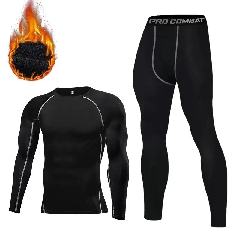 Nuovo Set Da Uomo Biancheria Termica 2 Pezzi In Pile Maglie Mutande Lunghe Collant A Compressione Per Fitness