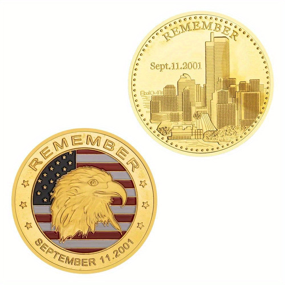 Moneta Ricordo 9.11 2001 Placcata Oro Modello Aquila Commemorativa Da Collezione Souvenir