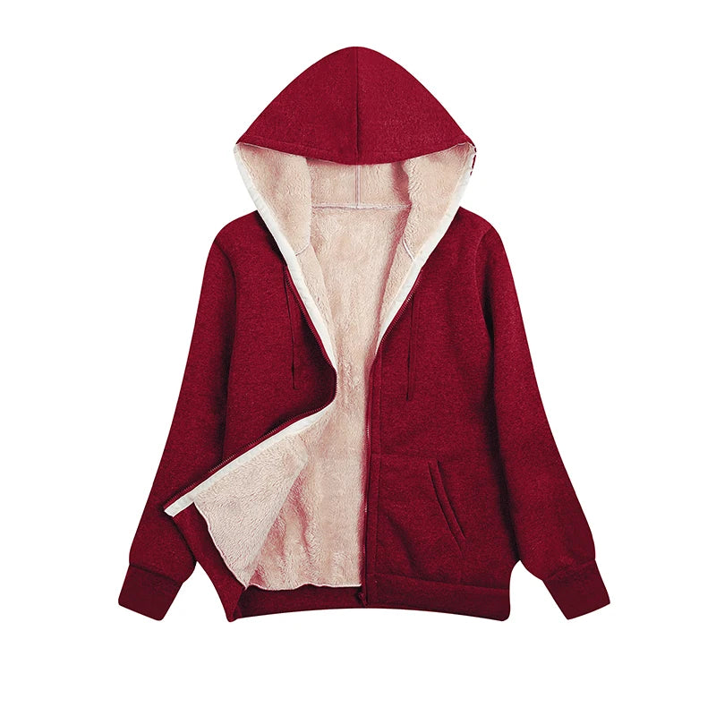Cappotto Invernale Donna In Peluche Con Cappuccio E Zip Felpa In Pile Calda E Morbida Con Pelliccia Artificiale