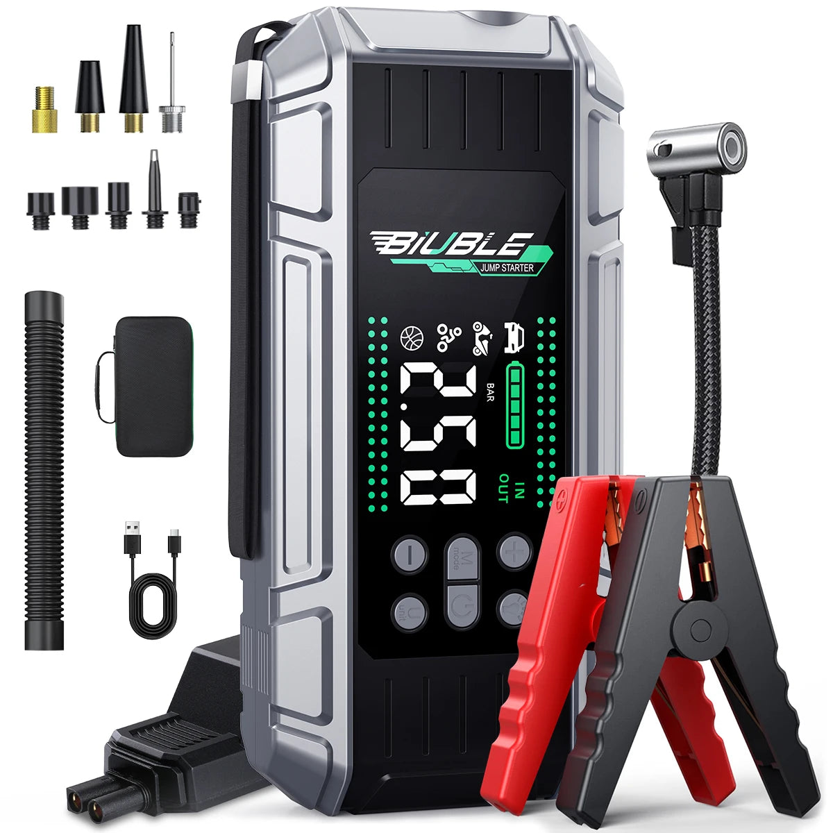 Avviatore Emergenza Auto 4 In 1 Power Bank 7000A 20000mAh 30000mAh Con Compressore 150 PSI Per Automobilisti Sicuri
