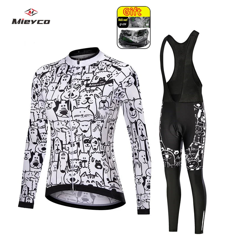 Mieyco Completo Ciclismo Donna Set Maglie a Maniche Lunghe in Poliestere Protezione UV Jersey