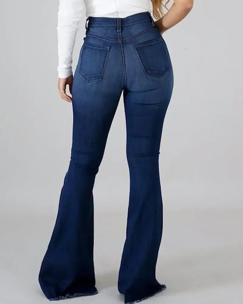 Jeans Zampa Elefante Vita Alta Da Donna Con Strappi Pantaloni Lunghi Super Elastici Design Lavato Origine Cinese