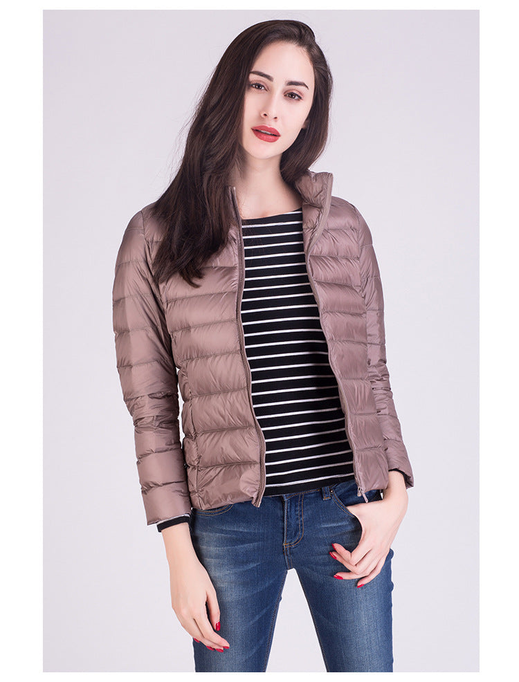 Cappotto Imbottito Femminile Ultraleggero Ripiegabile Collo Alla Coreana Slim Fit Da Ufficio 2023 Nuovi Arrivi