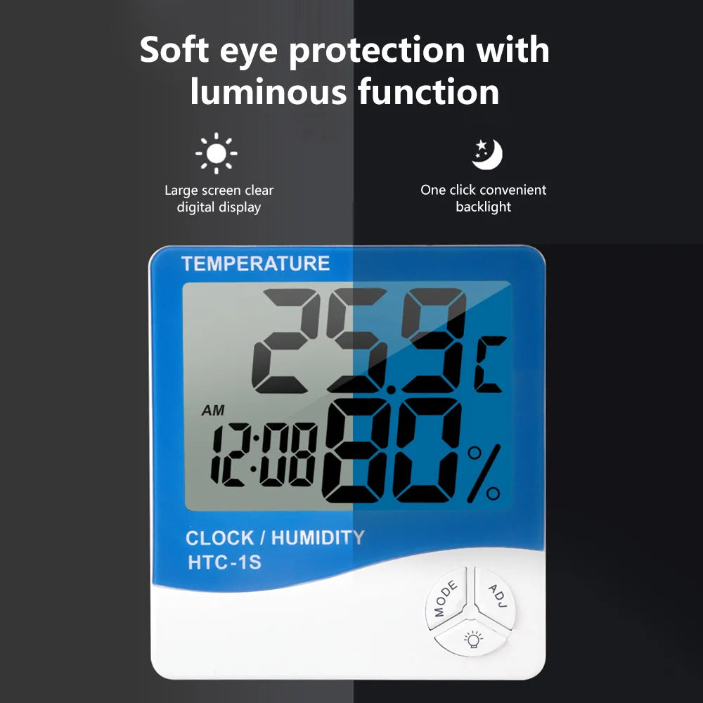 HTC 1S LCD Igrometro Digitale Misuratore di Umidità e Termometro Esterno Interno Stazione Meteo Orologio
