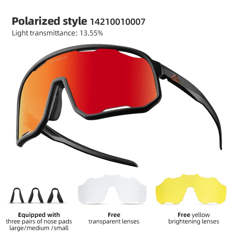 Rockbros Occhiali Da Ciclismo Unisex Polarizzati Fotocromatici Da Sole Con Montatura Grande UV400 E Due Lenti