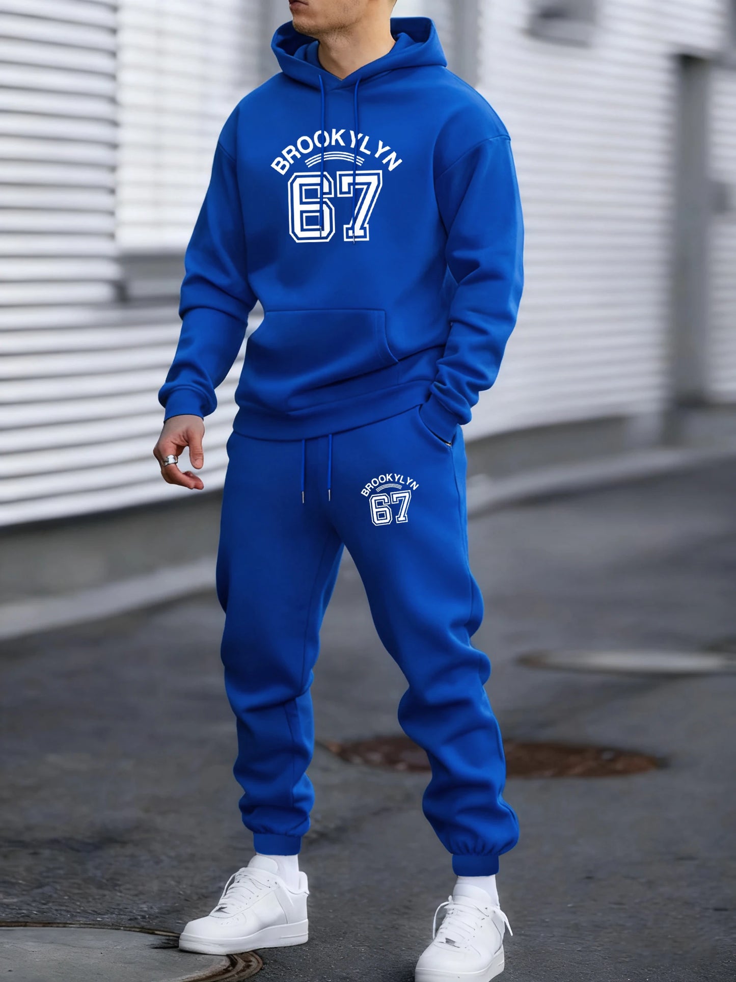Brooklyn Lettera 67 Stampe Arte Tuta Sportiva Uomo Con Cappuccio In Pile Caldo Pantaloni Larghi Autunno Vintage