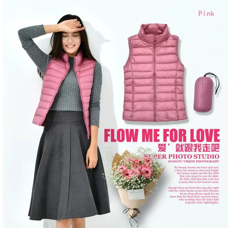 Gilet Piumino Donna Leggero Autunno Primavera Bianco Senza Maniche Piumino D Anatra Per Ufficio