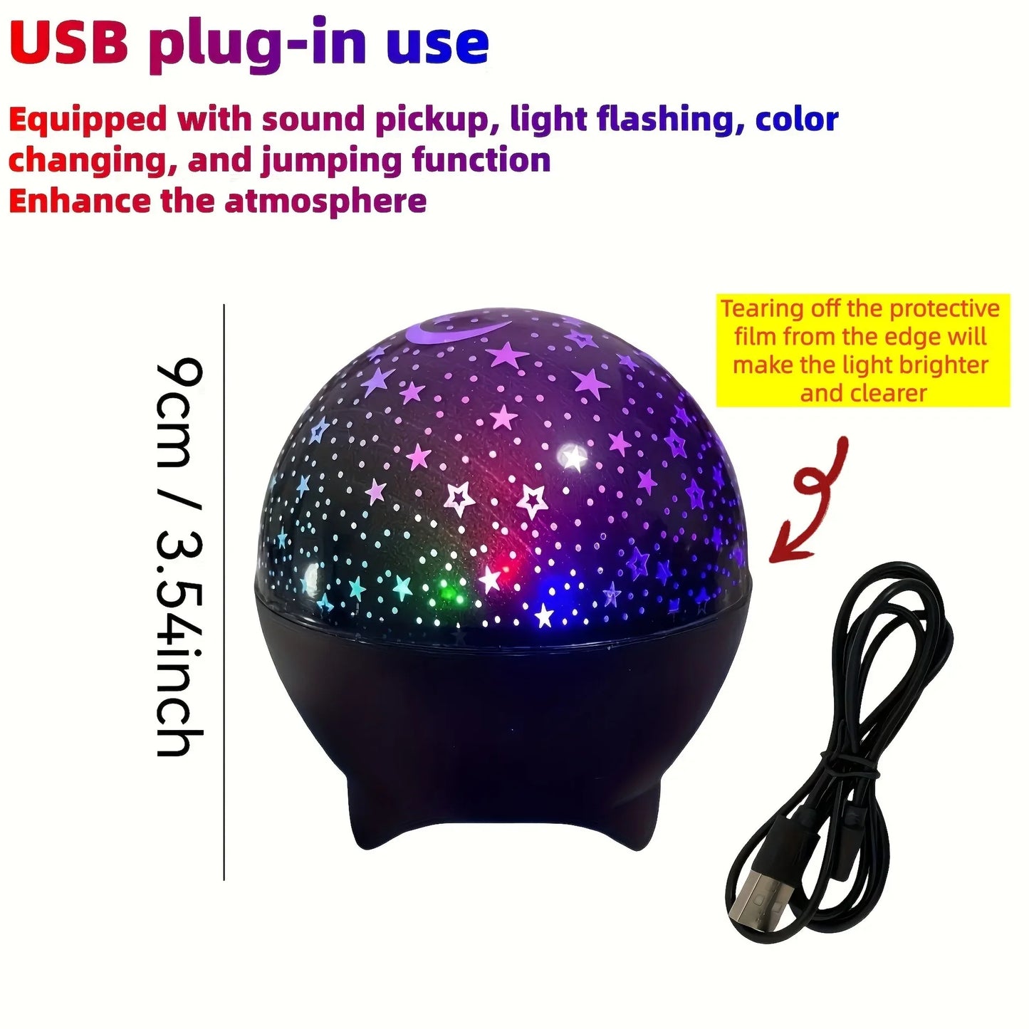 Luce notturna per bambini Proiettore stellare Rotazione di 360 gradi Cambia colore con cavo USB Lampada per l'arredamento dell'atmosfera del soffitto della camera da letto