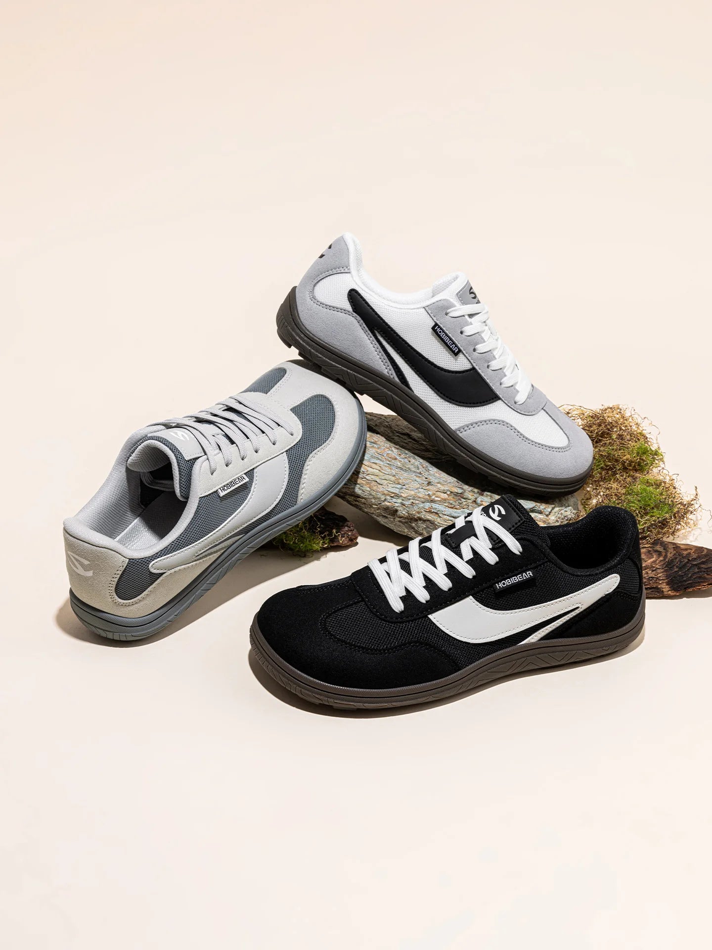 Hobibear Scarpe Larghe a Piedi Nudi Minimaliste Uomo Donna Zero Drop Sneakers Passeggio Retrò Rete Pelle Artificiale