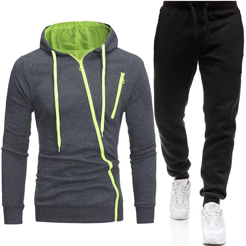 Tuta Sportiva da Uomo 2 Pezzi Felpa con Cappuccio Pantaloni Primavera Autunno Outfit Abbigliamento Sportivo Jogging