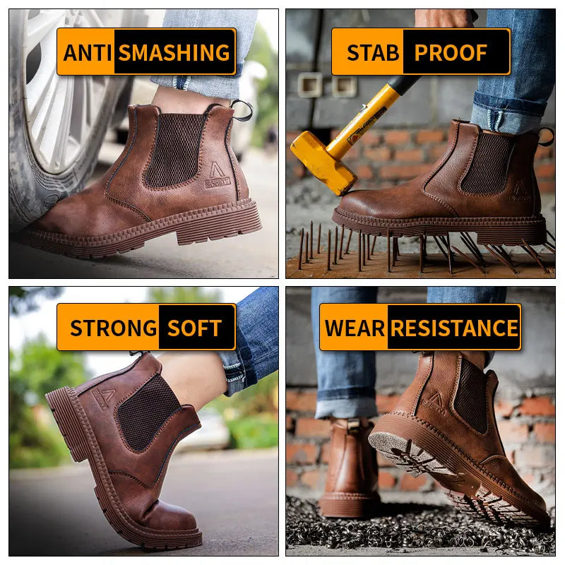 Scarpe Da Lavoro Antinfortunistiche Resistenti All Acqua Uomo Stivali In Pelle Con Testa In Acciaio Marrone