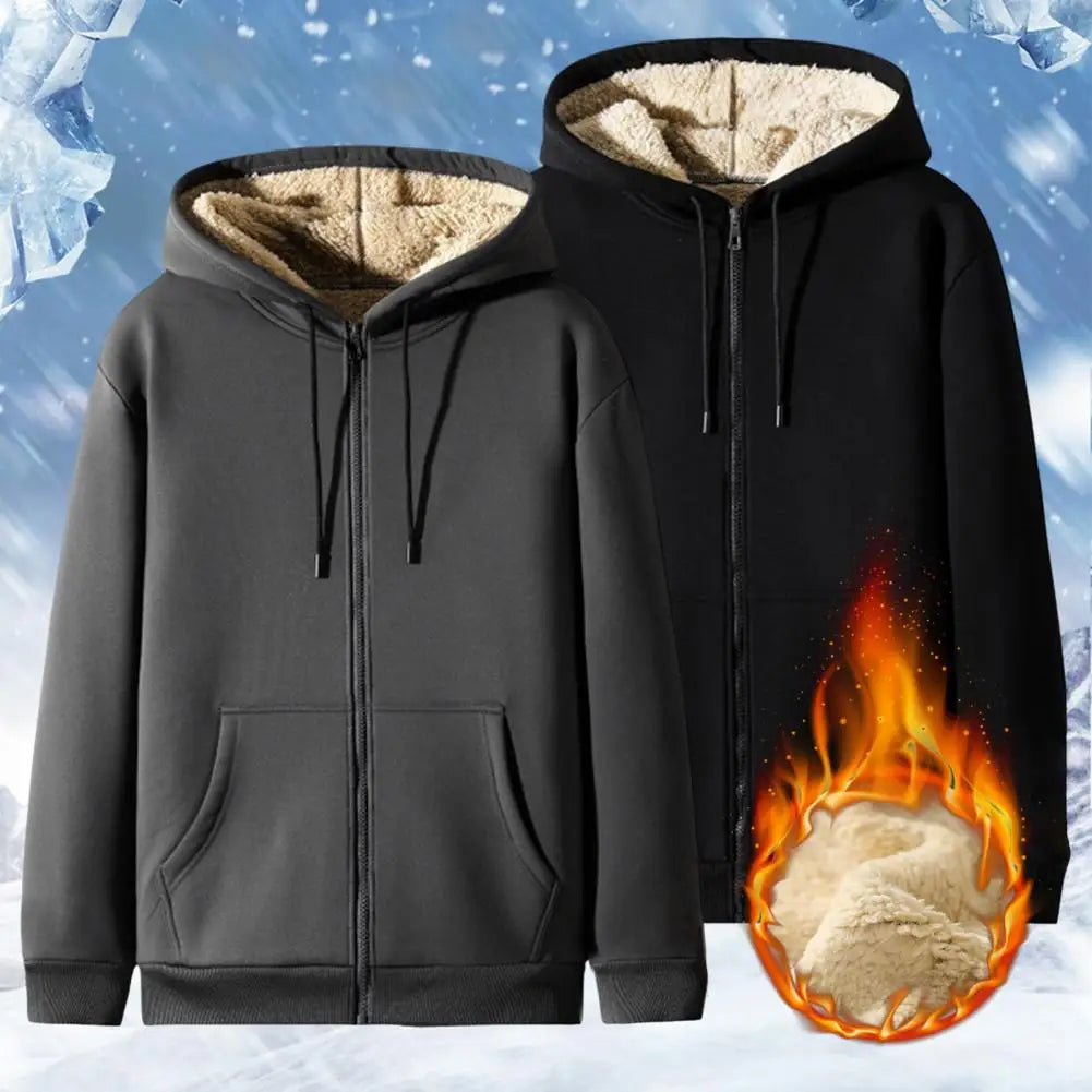 Felpa Cappotto Unisex Con Cappuccio Inverno Lana Di Agnello Tasche Frontali Cerniera Calda Foderata In Peluche Cardigan