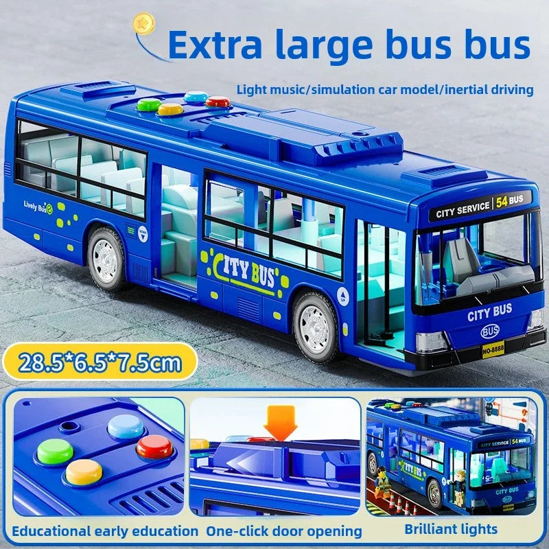 Autobus Urbano Grande Bambini Con Luci Suoni Inerzia Porta Aperta Pulsante Modello Scolastico Educativo Giocattolo Regalo