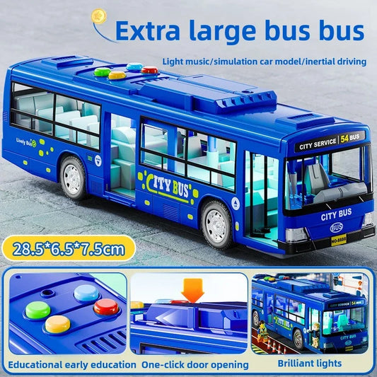 Autobus Urbano Grande Bambini Con Luci Suoni Inerzia Porta Aperta Pulsante Modello Scolastico Educativo Giocattolo Regalo