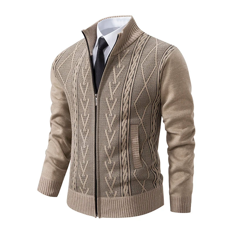 Giacca Ispessita Uomo Autunno Inverno Calda Linea Tendenza Colletto Mandarino Cardigan Lavorato A Maglia Cappotto