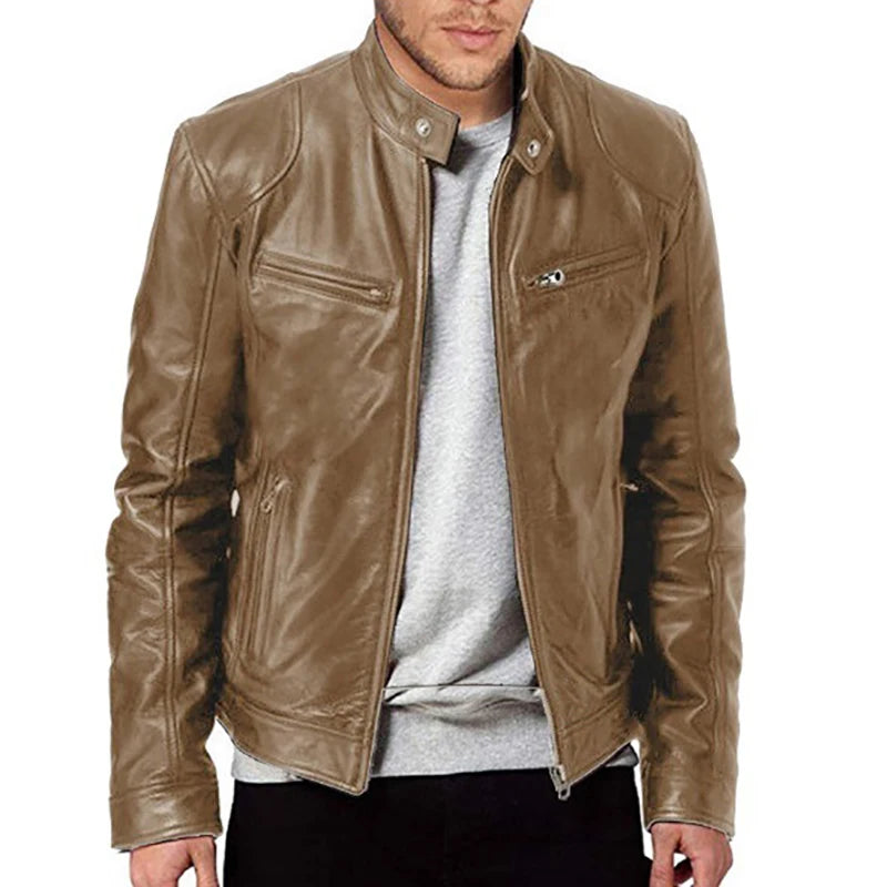Giacche Da Moto 2024 Uomo Slim Fit In PU Pelle Sintetica Antivento Autunno Moda Casual Con Bavero