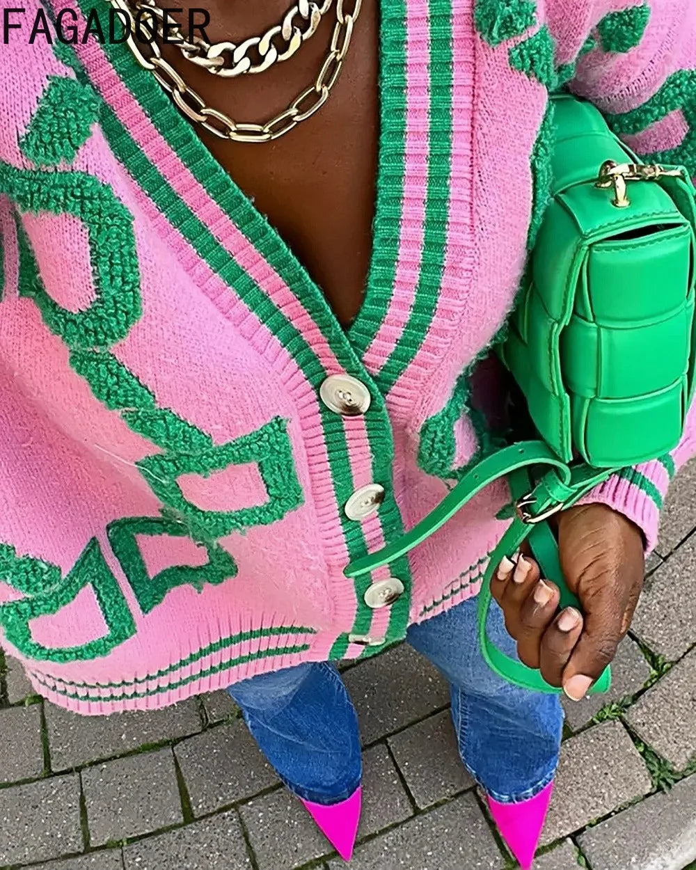 Autunno Nuovo Y2K Cardigan Maglione Stampa Con Scollo A V Monopetto Cappotto In Maglia Donna Moda Invernale