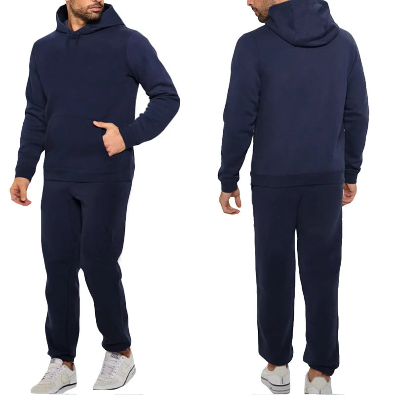 Tuta Sportiva Da Uomo Tinta Unita Felpa Con Cappuccio E Pantaloni Jogging Alta Qualità Casual Quotidiana