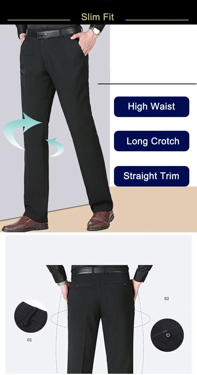 Pantaloni Da Uomo Vita Alta Dritti Per Business Casual Estivi Autunnali Spessi Taglie Forti 28 40