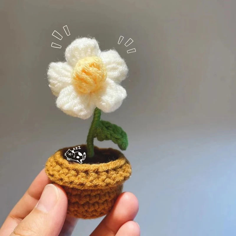 Fiore In Vaso Fai Da Te Rosa Mini Tessuti A Mano Per Scrivania Ufficio Decorazione Casa Filo Di Lana