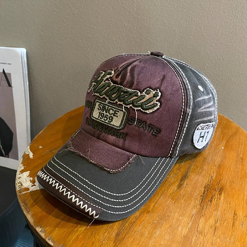 Berretto da Baseball Retrò per Donna in Denim con Lingua d'Anatra Cappello con Visiera Rossa Vintage per Ragazza