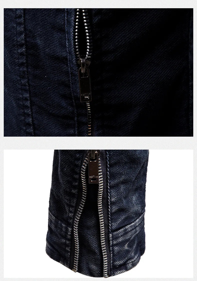 Giacche Di Jeans Da Uomo Slim Fit Primavera Autunno Retrò Capispalla Moda Denim Colletto Coreano Con Cerniera Di Marca