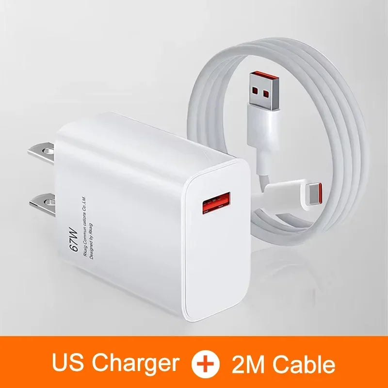 Caricabatterie USB 67W Per Xiaomi 14 13 12 11 Mi Poco Redmi Note 10 9 Pro 6A Adattatore Muro Cavo USB C Ricarica Turbo
