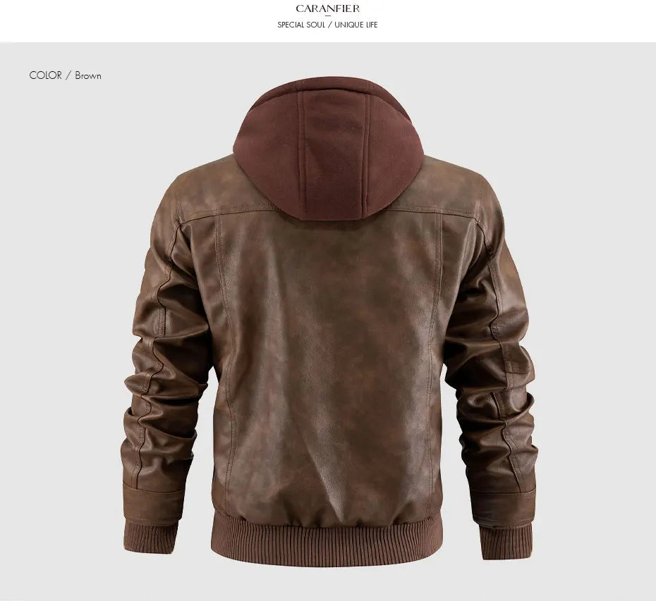 Giacca Di Pelle Per Uomo Moto Biker Con Cappuccio Lusso Vintage Abbigliamento Uomo Grintoso