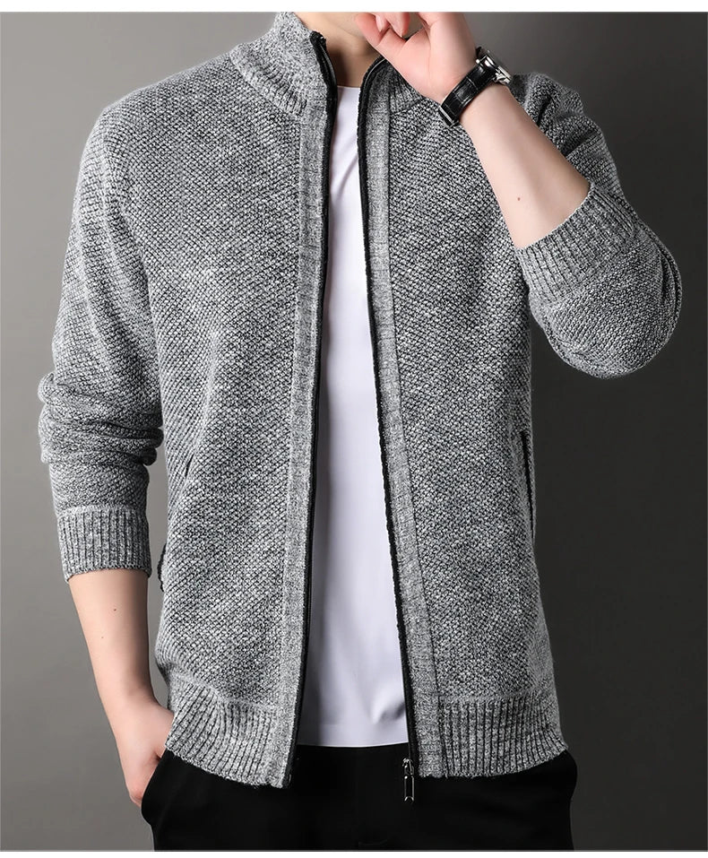 Maglione Lavorato A Maglia Con Colletto Rialzato Da Uomo Autunno Inverno Cardigan Slim In Tinta Unita Coreana