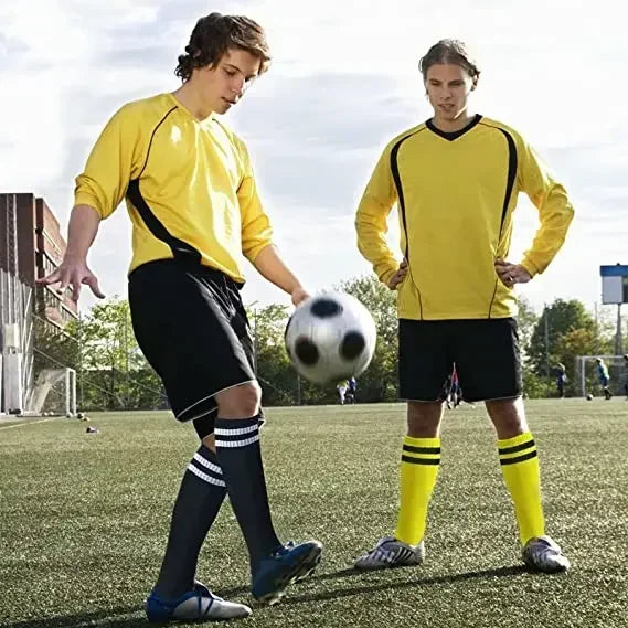 Calzini Da Calcio A Compressione Antiscivolo Tubo Lungo Al Ginocchio Con Righe Per Prestazioni Sportive Uomo