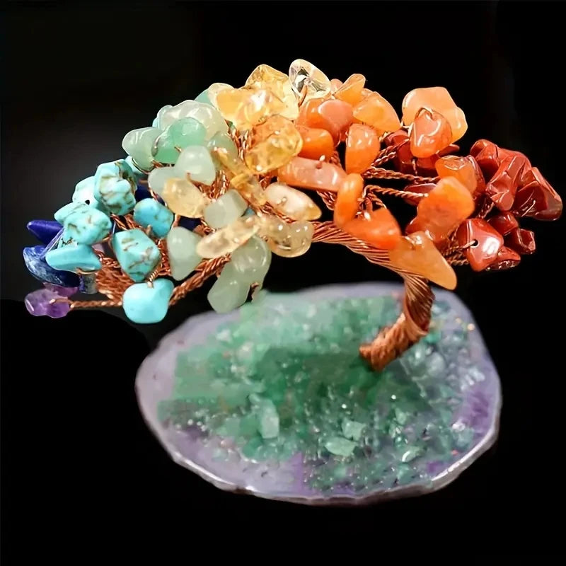 Albero Della Fortuna Feng Shui Cristallo Colorato Con Agata Naturale E Filo Di Rame Decorativo Per Casa Ufficio